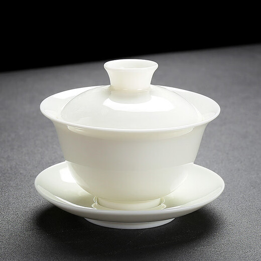 Jieyi mutton-fat jade white porcelain covered bowl tea cup ceramic single high-end large size tea brewing Kungfu Sancai tea bowl tea set is not hot to hand mutton-fat jade covered bowl plain white 01 style about 120ml