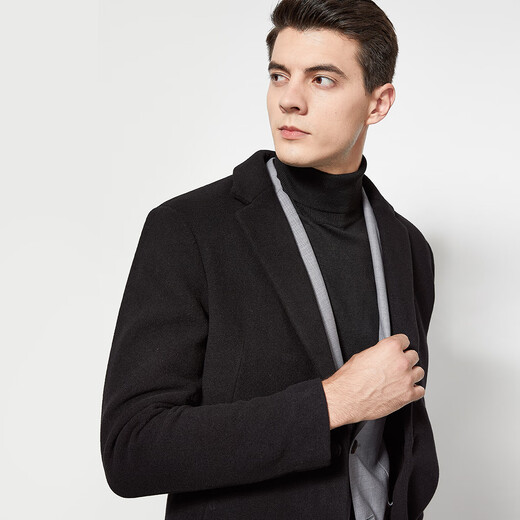 Shanshan wool thickened woolen coat men's autumn and winter warm and windproof business commuting lapel skin-friendly soft coat red and black L (175/92A)