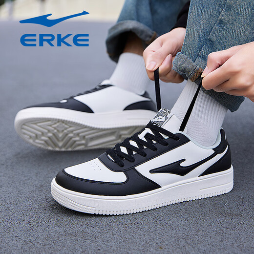 Hongxing Erke small white shoes men's shoes sports shoes new style leather waterproof casual skateboard shoes flat teenage shoes men microcrystal white/black 1477 41