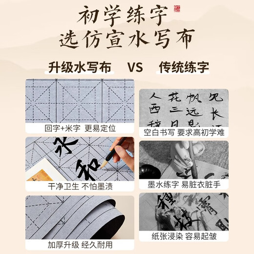 Liupintang calligraphy writing cloth set 10cm rice grid 12 grid washed cloth for beginners to practice calligraphy special entry practice calligraphy thickened imitation Xuan calligraphy cloth fifth treasure of the study