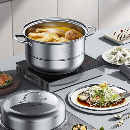 Konbach German export Konbach steamer three-layer 304 stainless steel large-capacity gas household steamed bun steamer steamer two-layer 28cm