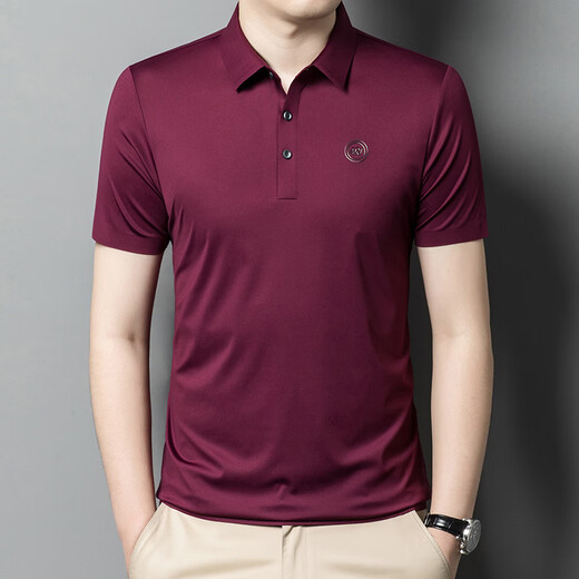 乔亚意大利轻奢品牌短袖t恤翻领男士夏季新款商务休闲纯色半袖上衣服 9859紫红 S 165码 【建议100-115斤】