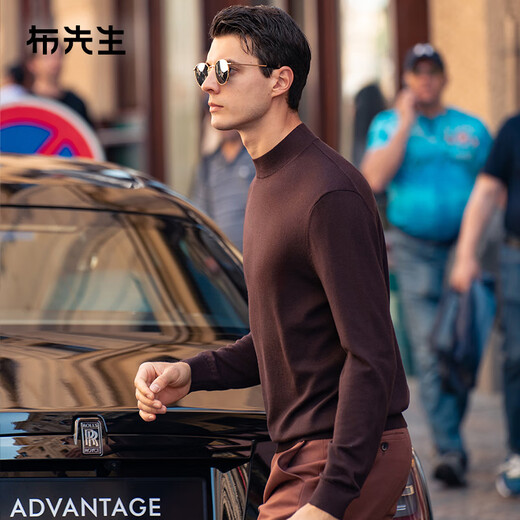 Mr. Bu 100% Cardigan Sweater Men's Half Turtleneck Thick Solid Color Knitted Bottoming Sweater Coffee L/175