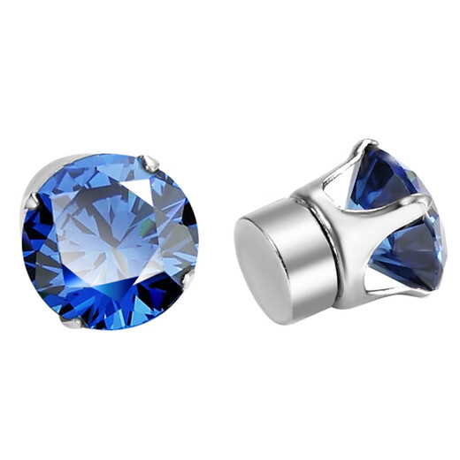 Bhiodha no-piercing earrings for men without piercing diamond earrings feminine high-end magnetic non-porous crystal ins tanzanite blue 8MM (pair)