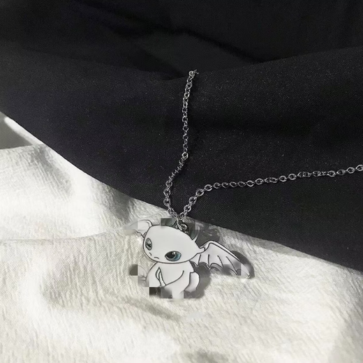 Cartoon black and white Night Fury double dragon necklace for men and women, ins hip-hop personality couple pendant, bestie pair, hanging accessories trendy, black and white Night Fury double dragon necklace, two pack