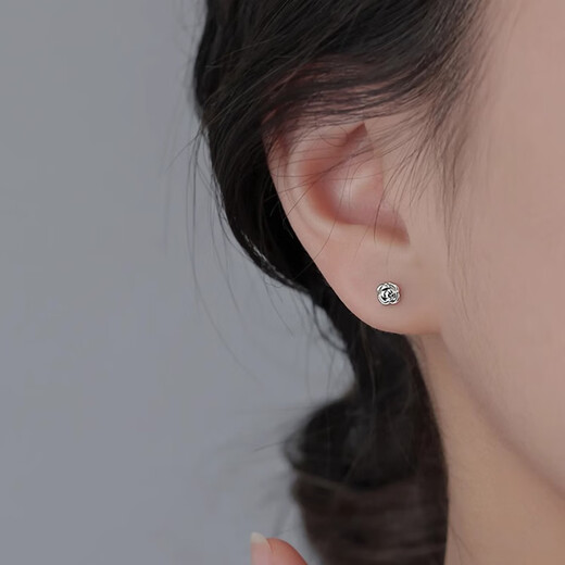 BJYLS999 Pure Silver Rose Flower Stud Earrings for Women with Ear Holes, Pure Silver Earrings, Allergy-Free, No-Pick Earrings Gift for Women, 999 Pure Silver Rose Gold (Earring Stud Type)