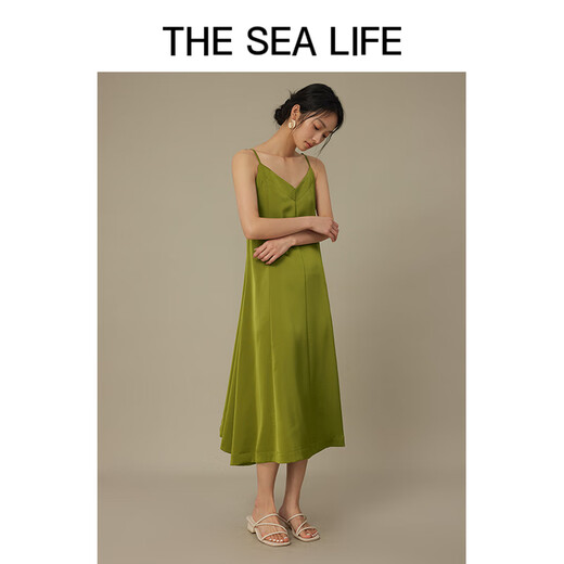 THE SEA LIFE欧海一生 连衣裙24夏秋季新品垂顺舒适优雅显瘦吊带连衣裙B12113 苔藓绿 M