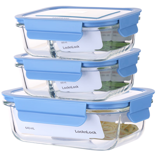 LOCK&LOCK crisper, microwave heated lunch box, frozen three-piece set 520ml*2+640ml LLG983S601
