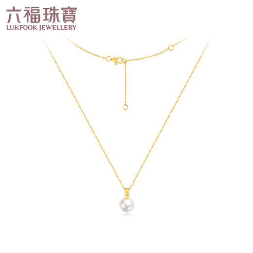 Lukfook Jewelry 18K gold brushed glossy freshwater pearl necklace set for gift giving G04DSKN0027Y Total weight 1.86 grams