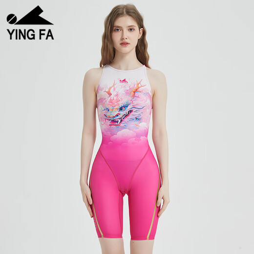 YINGFA professional competitive racing one-piece swimsuit comfortable slimming quick-drying swimsuit sharkskin waterproof swimming orange-dragon print S Recommended height 135-145cm/weight 25-35kg