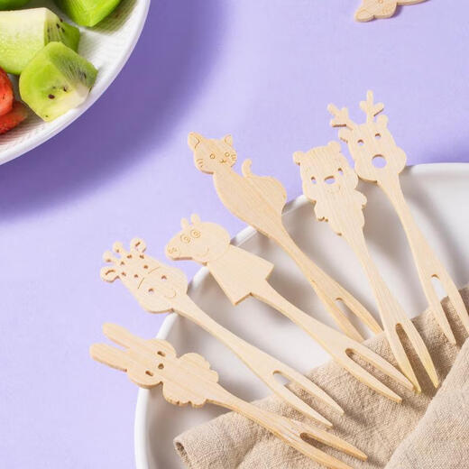 Magic Bean Shenghuo Cute Fruit Fork Disposable Cartoon Fruit Picks High-Looking Bamboo Picks Children's Food Grade Bamboo Picks First Grade Cartoon Fruit Forks 10cm -50 Count