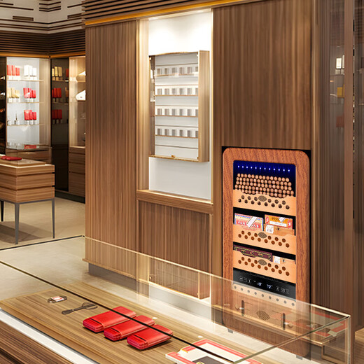 CIGARLOONG 48HC cigar cabinet, constant temperature and humidity, Spanish cedar wood shelf, naked alcoholized activated carbon, ammonia removal, curved, small household silent inverter compressor cigar humidifier, 48HC rosewood grain, cedar wood shelf + curved + constant temperature and humidity cigar cabinet