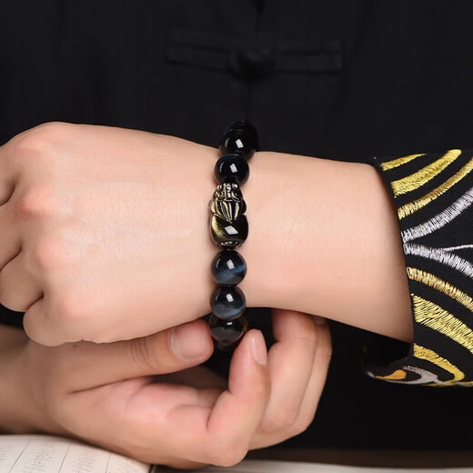 Aitkel obsidian bracelet natal year of the dragon, male and female zodiac zodiac Buddha amulet six-character motto, Pixiu changes wealth, Puxian Bodhisattva, dragon/snake, 12mm bead diameter, suitable for most boys
