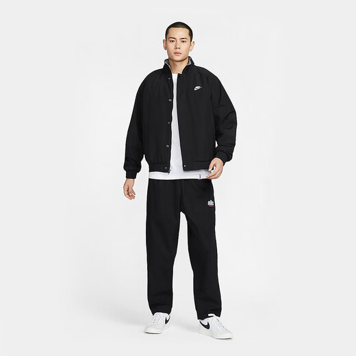 NIKE Men's Autumn New Stand Collar Zipper Loose Windproof Warm Long Sleeve Jacket Plush Jacket Polar Fleece FZ0657-010 Black XL