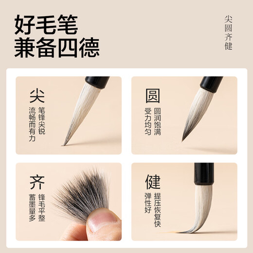 Deli Baiyun brush and large Baiyun Zhongkai and Xiaokai student calligraphy and French painting special beginners entry brush running script small Baiyun brush school supplies