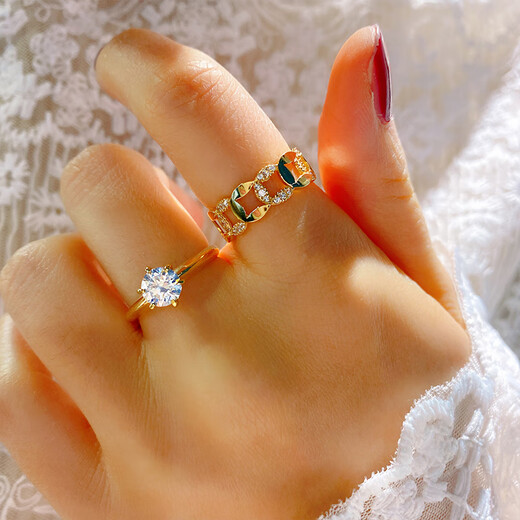 Mi Ling Korean 14K gold ring for women shiny wide face zircon copper coin ring ring for women birthday gift for women No. 15