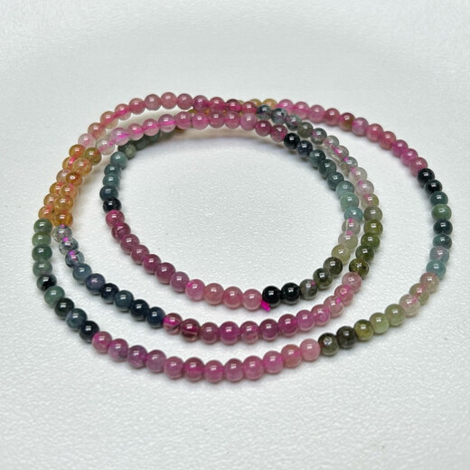 Fat Donglai's same style tourmaline multi-circle natural color three-circle bracelet for women, fashionable small particle simple crystal bracelet P83-1# tourmaline 3.3mm three-circle