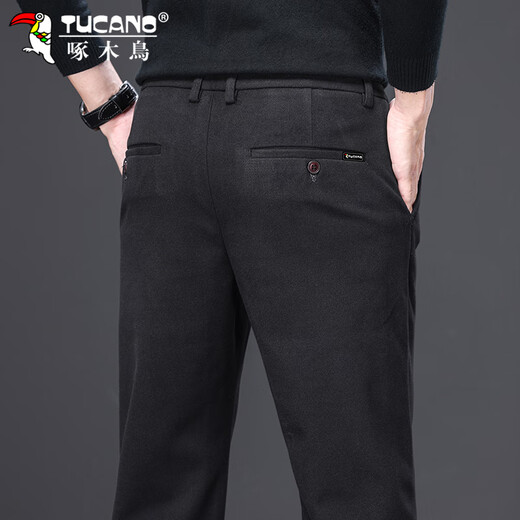 Woodpecker (TUCANO) Casual Pants Men's Autumn and Winter Pants Men's Loose Straight Business Woolen Trendy Versatile Commuting Pants Black 33