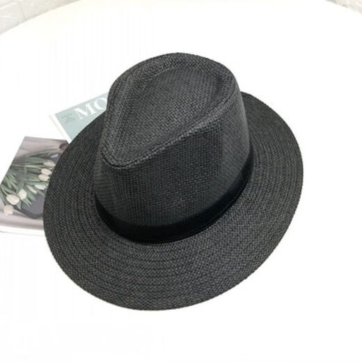 YAWULFE纸草大平檐礼帽中老年人夏季遮阳帽巴拿马草帽男士户外太阳帽 白色 均码
