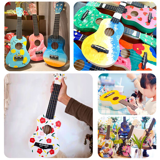 Ukulele diy small guitar handmade homemade assembly material package painted hand painted graffiti wooden 21 inches boxed round + paint + backpack back 21 inches