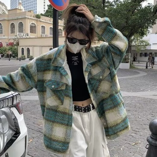 Digada Jacket Men's Autumn and Winter New Woolen Plaid Trendy Brand European and American Street Vintage Small Fragrance Lapel Jacket BMFS-9902 Black XL