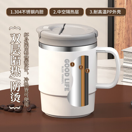 CTRLEND mug with lid for tea and water separation 304 stainless steel liner/PP office coffee cup high-looking drinking water cup black PP liner without tea leakage 1 piece 550ml