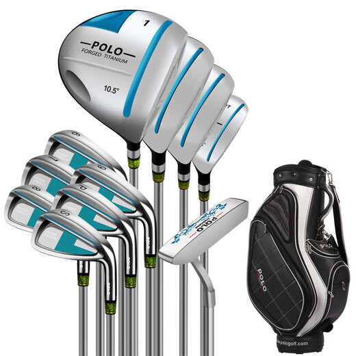 POLO GOLF golf clubs, a complete set of 11 teaching practice clubs, men's beginner training club set, men's carbon shaft + dark blue trolley bag