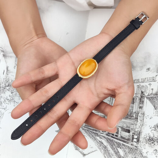 Her Generation Chicken Butter Yolk Noodles Old Beeswax Bracelet Full Honey Amber Cow Leather Bracelet 16*24MM Beeswax (866903)