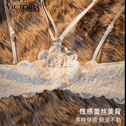 VICTORIA HARBOUR Victoria Harbor Front Button Bra Feminine Beautiful Back Lace Small Breast Gathering Anti-Sagging Bra Set White Set 75A