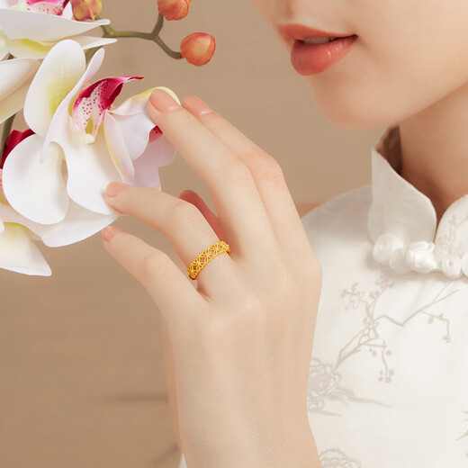 Lukfook Jewelry Fuman Heirloom Series Pure Gold Hollow Gold Ring Living Ring Gift Price G39TBGR0005 3.66g (including labor cost 428 yuan)