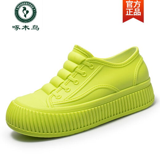 啄木鸟春秋女士短筒雨水靴低帮内增高雨鞋女工作浅口防水鞋防滑洗车胶鞋 白色【不加棉】 标准码 36 脚瘦拍小1码