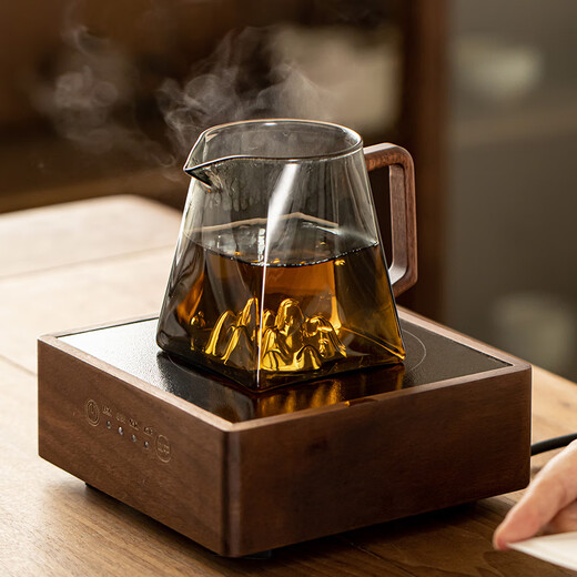 Gold inlaid jade glass fair cup, high borosilicate stainless steel tea filter electric ceramic stove, available wooden handle Kung Fu tea set accessories Shanlan wooden handle glass fair cup