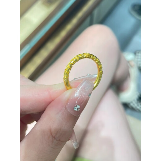 Hengchengxiang HOECENXAR24K golden Bauhinia flower ring for women new 999 carved plain ring temperament niche 5G gold ring ancient Bauhinia flower ring US size 10