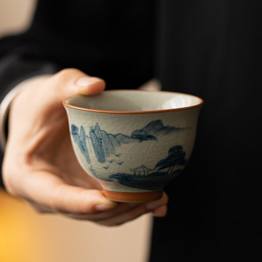 Xiyuanji Ge Kiln pure hand-painted tea cup, single household ceramic master cup, personal tea cup, tea cup, Ge Kiln hand-painted bowls and cups 4 packs - 4 styles, 1 each - simple packaging