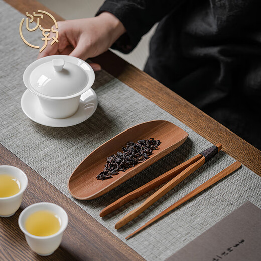 Yinzhi Natural Bamboo Tea Clamp Three-piece Set Kung Fu Tea Set Solid Wood Tea Pick Tea Spoon Tea Lotus Tea Ceremony Parts Old Bamboo Tea Clamp Three-piece Set