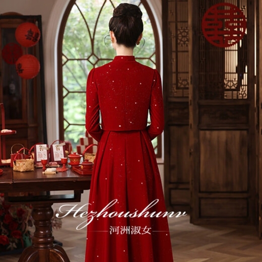 Li Baixin Cheongsam Toast Wear 2025 New Bride Home High-end Engagement Red Suit Wedding Evening Dress Women Spring and Summer Burgundy S Recommended 85-90Jin Jin is equal to 0.5 kg