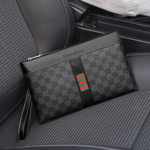 Men's clutch bag Men's genuine leather cowhide bag Gift hand grab bag Business clip bag High-end light luxury bag C-86 checked (gift box)