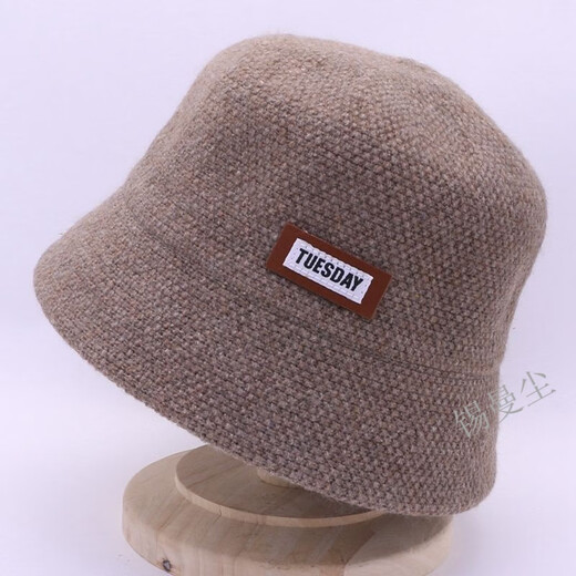 Tin Manchen Hat Women's Autumn and Winter New Fisherman Hat Wool Blended Warm and Coldproof Small Leather Label Casual Knitted Fishman Hat Khaki One Size