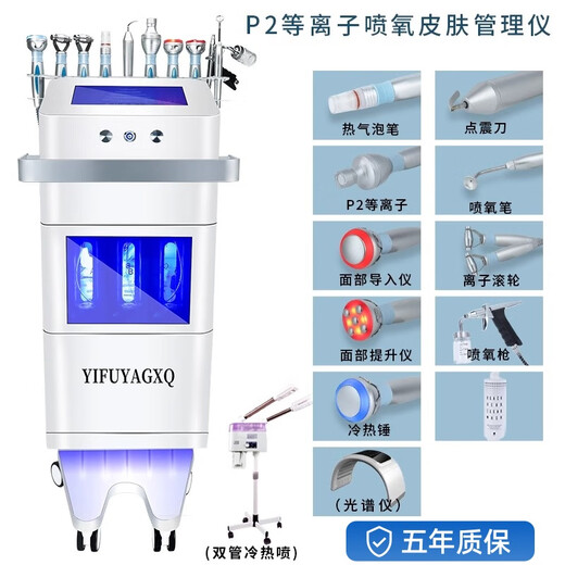 Mailka Korea Skin Management Comprehensive Size Bubble Beauty Instrument Water Oxygen Acne Cleansing Oxygen Injection Instrument Beauty Salon Special Type B/Plasma (Suction Pen Can Discharge Hot Water) + Hot and Cold Spray + Spectrometer