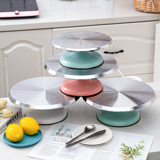 Ulanya aluminum alloy cake decorating turntable birthday cake turntable household commercial baking tools rotating plastering tray aluminum alloy turntable + ABS base white