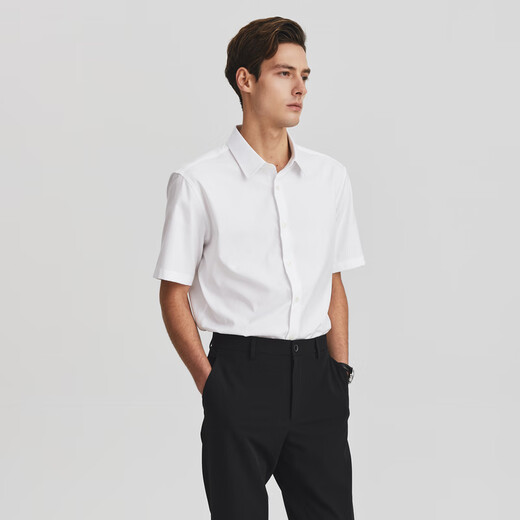 Scofield [Xinjiang Cotton] Men's 24-year summer new cotton commuting casual short-sleeved solid color shirt White L (175)