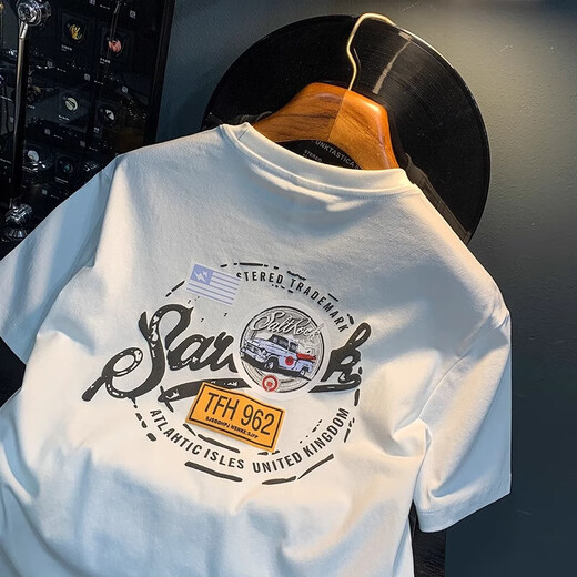 
JEANSWEST White T-shirt Men's Summer 2025 New Fashion Printed T-shirt American Light Luxury Xinjiang Cotton Comfort Short Sleeve T-shirt Apricot Color [JSW9906 Elegant Apricot Color] XL Recommended Weight 124-140Jin [Jin equals 0.5 kg] Wear
