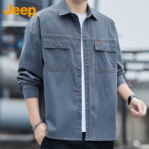 JEEP Jeep shirt men's long-sleeved autumn and winter casual loose jacket work wear trendy shirt men's dark gray 2XL