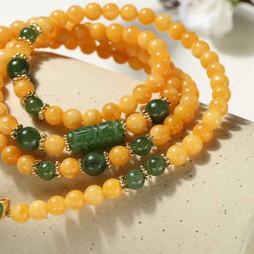 Dara Beeswax Necklace Women's Old Beeswax Peony Jasper Necklace Practical Chinese Valentine's Day Gift for Mom and Girlfriend