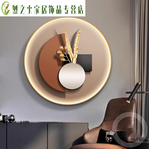 几何抽象玄关装饰画轻奢圆形LED发光灯画现代简约走廊过道挂画 JD13927 直径100