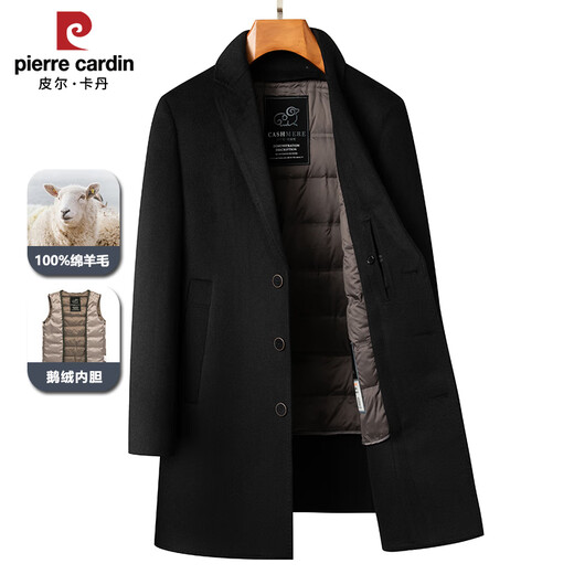 Pierre Cardin high-end double-sided cashmere woolen coat men's mid-length thickened down lining woolen coat men's winter clothing camel 175/92A suitable for 125-145Jin Jin equals 0.5 kg