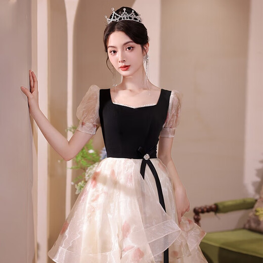 Li Baixin adult ceremony light evening dress for girls light luxury niche high-end French high-end banquet small people can wear daily black S recommended 85-90 Jin Jin equals 0.5 kg