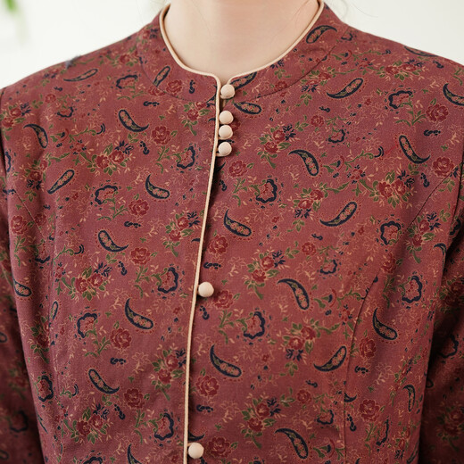 Cloth cashew flower print button-down cotton shirt 2025 winter new women's inner long-sleeved top red M