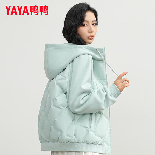 YAYA 90+ Series Lightweight Down Jacket Women's Short 2024 Winter New Fashion Hooded Warm Jacket KL Rosin Green L (165)