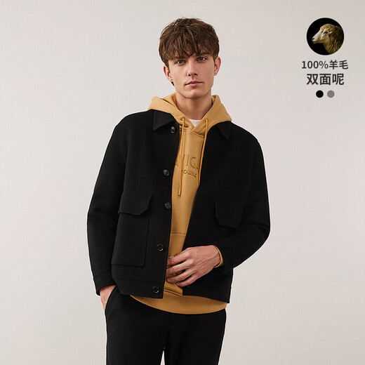 Navigare意大利小帆短款夹克男秋冬款休闲高档呢大衣舒适纯羊毛保暖外套 暗夜黑 XL 码